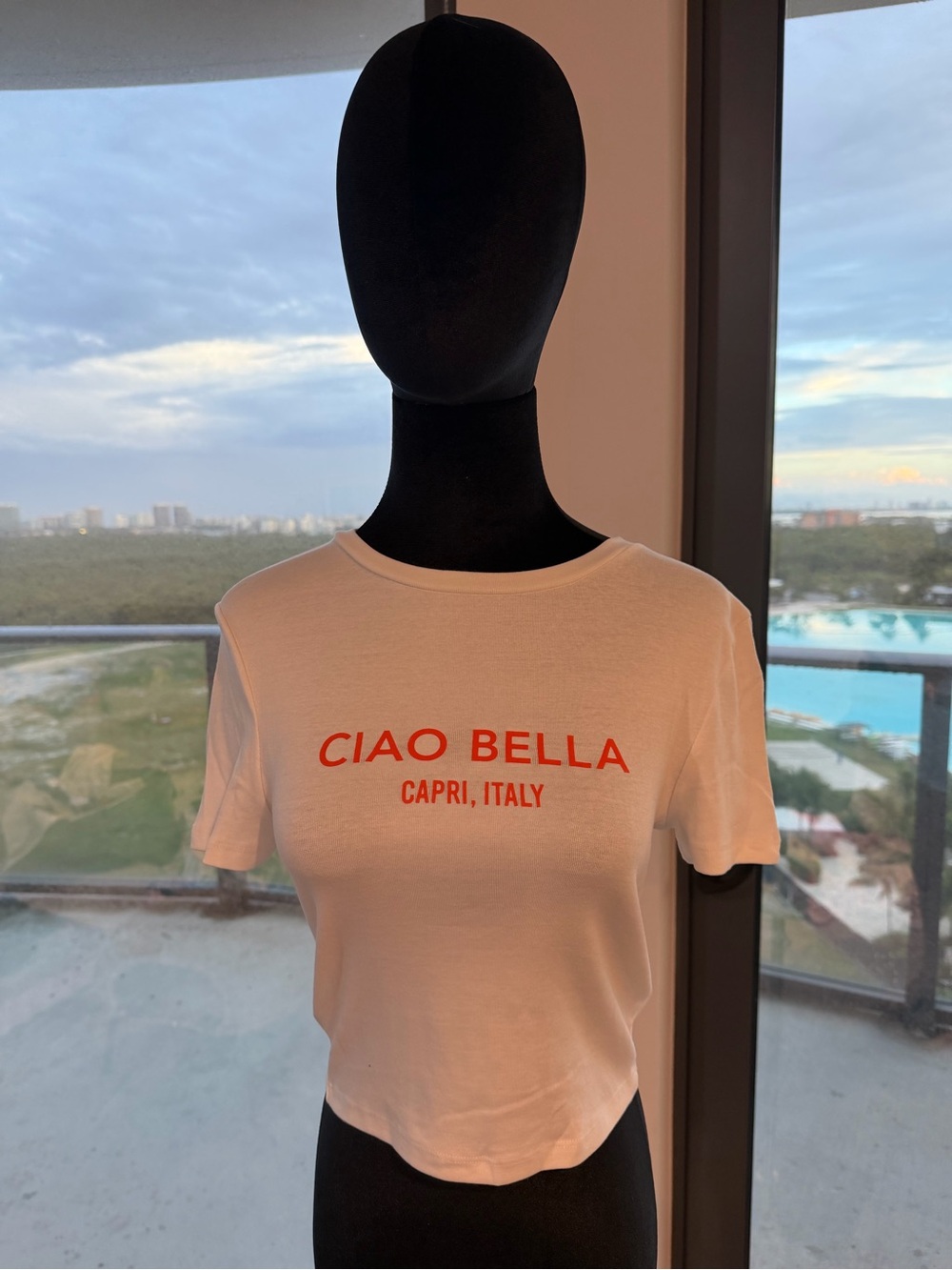 NWT- White 'Ciao Bella' Short Sleeve Tee with red Print